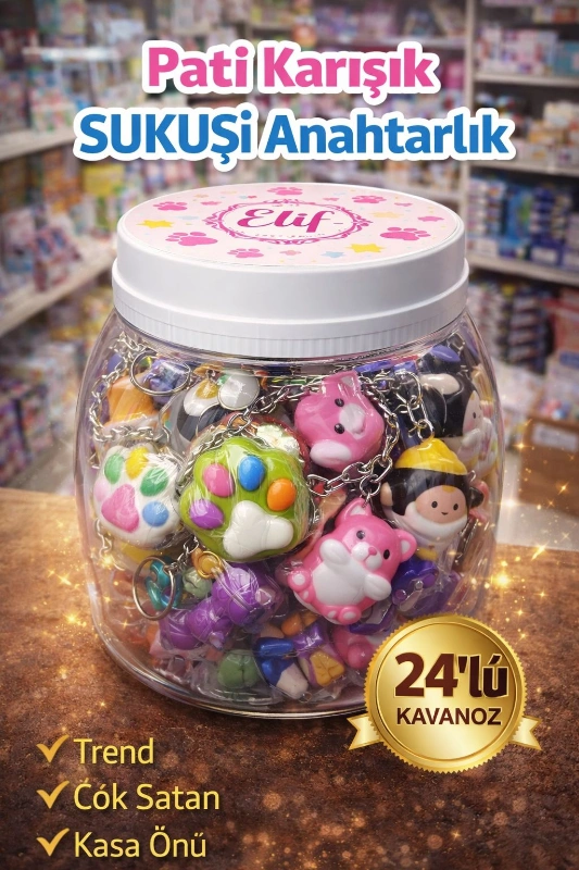 KARIŞIK MODEL PATİLİ SUKUŞİ ANAHTARLIK / 24LÜ KAVANOZ